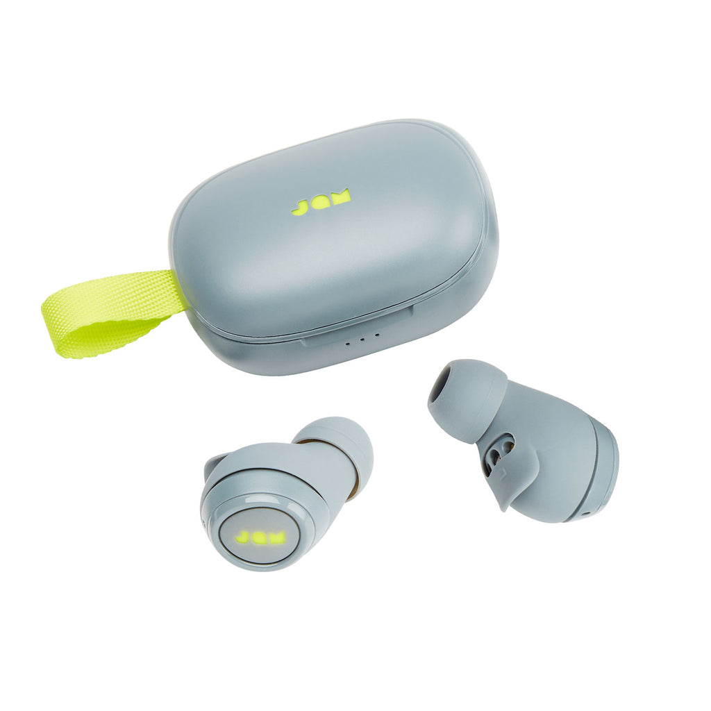 Jam Audio Live Free Truly Wireless Earphones Grey case and earbuds